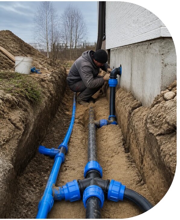Монтаж наружного водопровода на участке под ключ в Дмитрах
